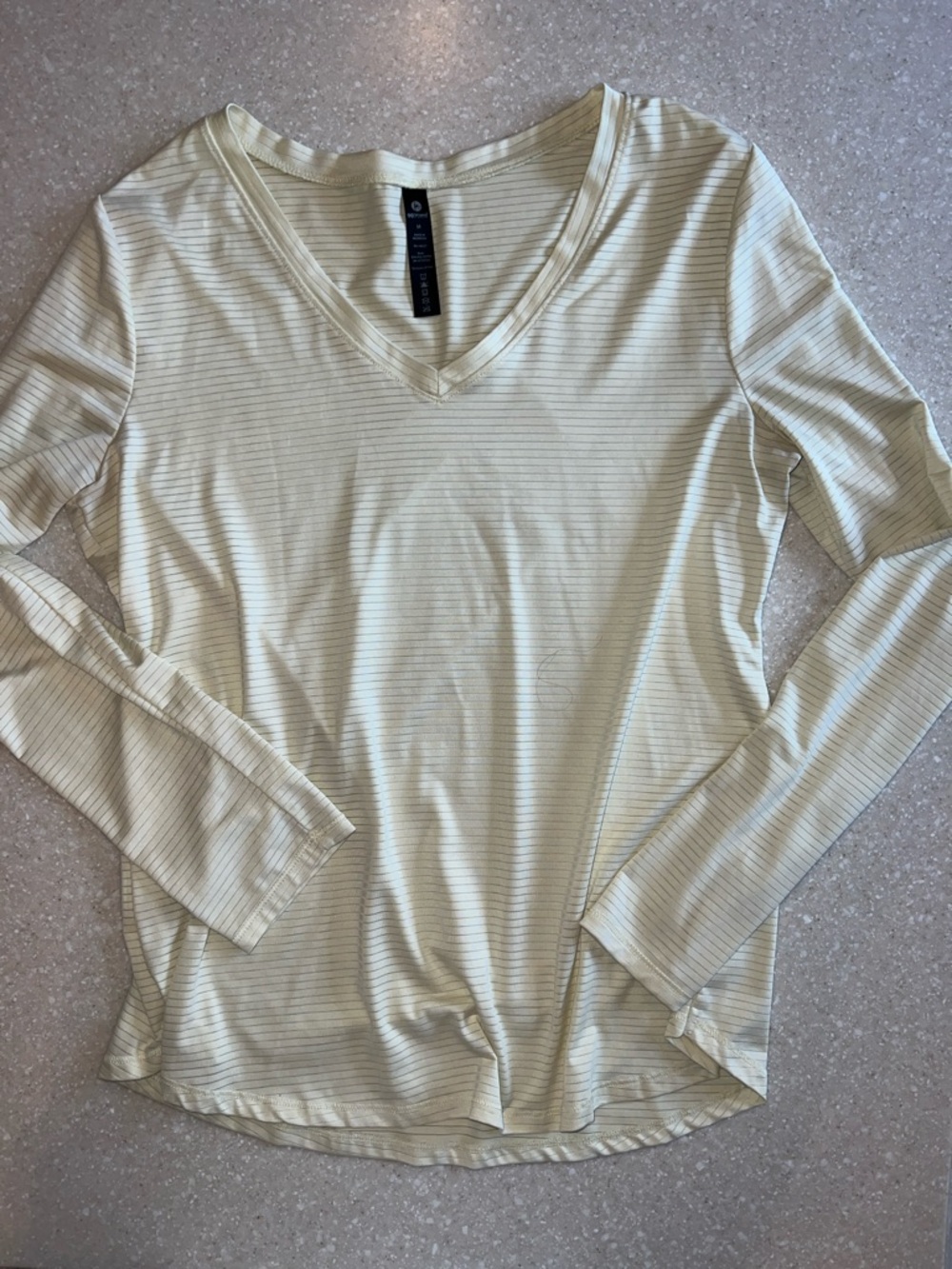 90 Degree By Reflex Pale Yellow Striped V-Neck Long Sleeve Top - Soft Knit